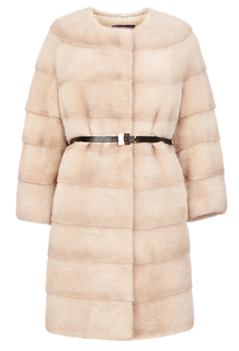 Шуба  из аукционной норки KOPENHAGEN FUR BURGUNDY QUALITY с кожаным ремнем Fellicci