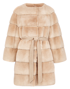 Шуба  из меха аукционной норки KOPENHAGEN FUR BURGUNDY QUALITY с поясом из замши Fellicci