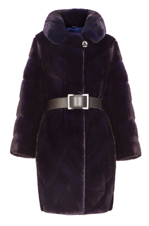 Шуба из аукционного меха норки KOPENHAGEN FUR BURGUNDY QUALITY с широким кожаным ремнем Fellicci