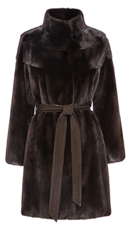 Шуба из аукционного  меха норки KOPENHAGEN FUR BURGUNDY QUALITY с кожаным поясом Fellicci