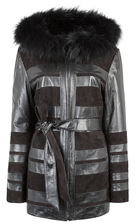 Куртка из натуральной кожи и замши с отделкой мехом енота Le Monique