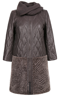 Комбинированная куртка из натуральной кожи и меха овчины с трикотажным воротом La Reine Blanche