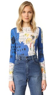 Delaina Pritned Long Sleeve Crop Top Alice + Olivia