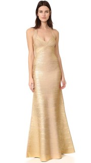 Длинное платье с американской проймой Herve Leger