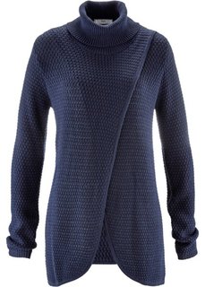 Пуловер с высоким воротом и эффектом запаха (темно-синий) Bonprix
