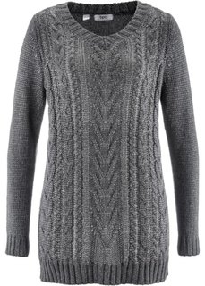 Удлиненный пуловер в блестящем дизайне (черный/серебристый меланж) Bonprix