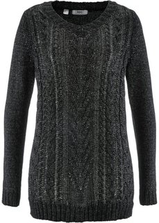 Удлиненный пуловер в блестящем дизайне (серый/серебристый меланж) Bonprix