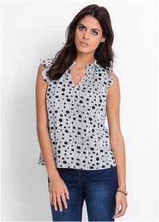 Блузка с коротким рукавом и воланами (белый/черный в горошек) Bonprix