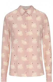 Шелковая блуза прямого кроя с принтом в виде лебедей Stella McCartney