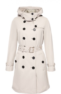 Двубортный плащ с утепленной подстежкой и капюшоном Burberry Brit