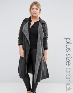 Длинное пальто с драпировкой New Look Plus - Серый