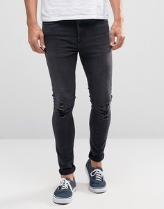 New Look Super Skinny Jeans With Ripped Knees In Blue Black Wash - Черный