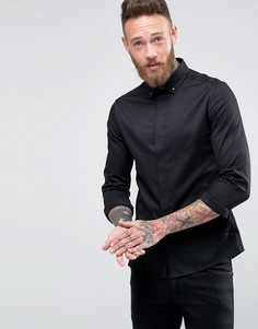 Черная атласная рубашка скинни с воротником на пуговице ASOS - Черный