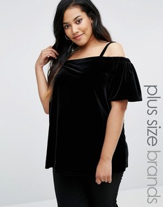 Свободный бархатный топ с вырезом лодочкой New Look Plus - Черный