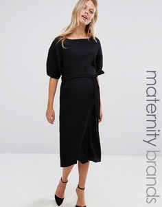 Платье миди для беременных со складками и завязкой на талии New Look Maternity - Черный