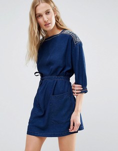 Джинсовое платье мини с отделкой MIH Jeans - Синий