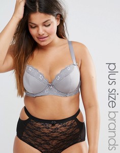 Бюстгальтер с цветочной кружевной отделкой New Look Plus - Серый