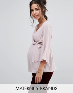 Топ для беременных с запахом и рукавами-колокол New Look Maternity - Розовый
