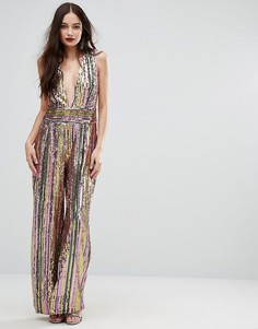 Комбинезон с глубоким вырезом и пайетками Boohoo - Мульти