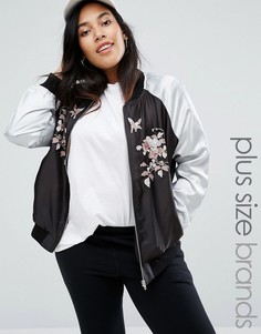 Атласная куртка‑пилот с вышивкой NEW LOOK PLUS - Черный