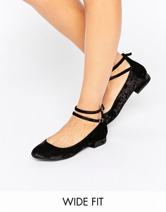 Бархатные туфли для широкой стопы с ремешками New Look - Черный