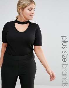 Трикотажный топ с чокером и глубоким вырезом New Look Plus - Черный