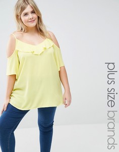Топ с открытыми плечами и оборкой New Look Plus - Желтый