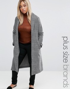 Пальто в клетку с разрезами по бокам New Look Plus - Черный