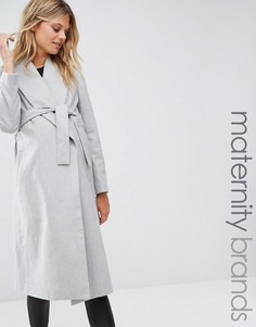 Пальто для беременных с запахом и поясом New Look Maternity - Серый