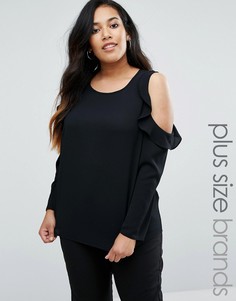 Топ с открытыми плечами и оборкой New Look Plus - Черный