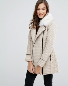 Стеганая байкерская куртка с искусственным мехом New Look - Бежевый