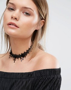 Кружевное ожерелье-чокер с крестиками New Look - Черный