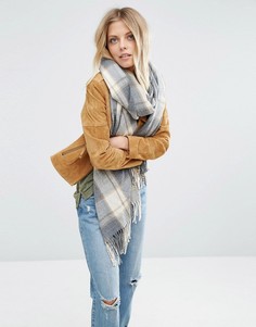 Длинный шарф в клетку с бахромой ASOS - Stone