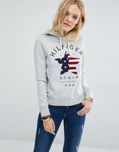 Худи с логотипом и принтом флага Hilfiger Denim - Серый