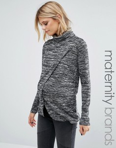 Меланжевый топ для кормящих мам с длинными рукавами и высоким воротом Mamalicious - Серый Mama.Licious