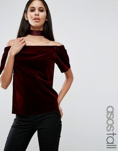 Бархатный топ с открытыми плечами ASOS TALL - Красный