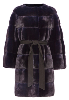 Шуба  из аукционной норки KOPENHAGEN FUR BURGUNDY QUALITY с кожаным поясом Fellicci