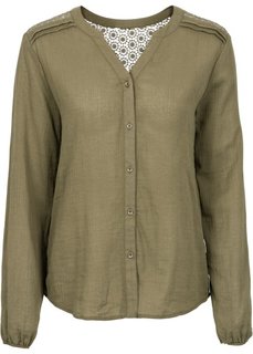 Блуза с вязаным кружевом (черный) Bonprix