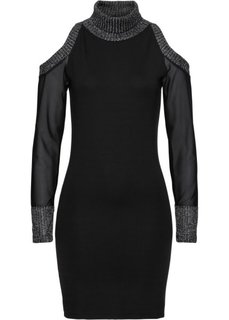 Трикотажное платье с прозрачными рукавами и вырезами в области плеч (черный) Bonprix