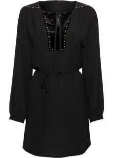 Платье с бархатной отделкой и заклепками (черный) Bonprix