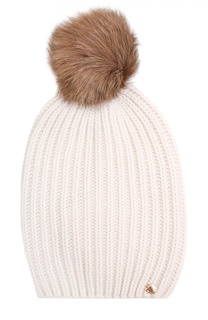 Кашемировая шапка с помпоном из меха лисы Woolrich
