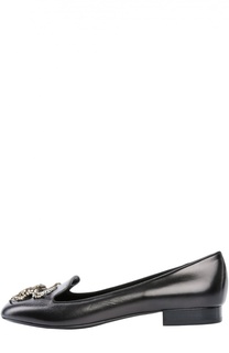 Кожаные лоферы Slipper с кристаллами Swarovski Saint Laurent