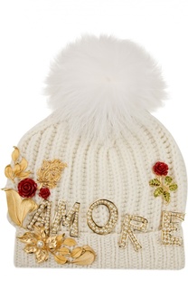 Шапка из кашемира с кристаллами и металлическим декором Dolce &amp; Gabbana