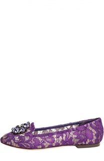Кружевные лоферы Rainbow Lace с брошью Dolce &amp; Gabbana