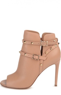 Кожаные ботильоны Rockstud с открытым мысом Valentino