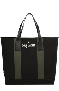 Пляжная сумка с отделкой из кожи Saint Laurent