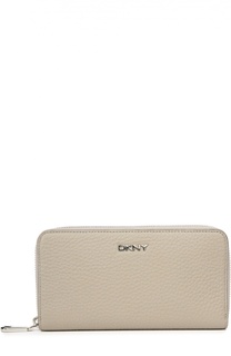 Кожаное портмоне на молнии с логотипом бренда DKNY