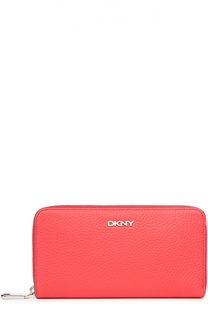 Кожаное портмоне на молнии с логотипом бренда DKNY