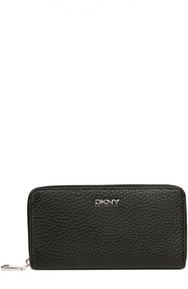 Кожаное портмоне на молнии с логотипом бренда DKNY