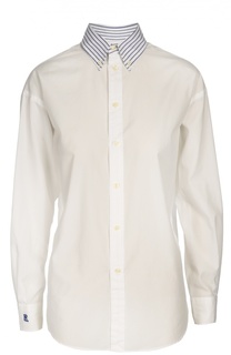 Хлопковая блуза прямого кроя с контрастным воротником Polo Ralph Lauren